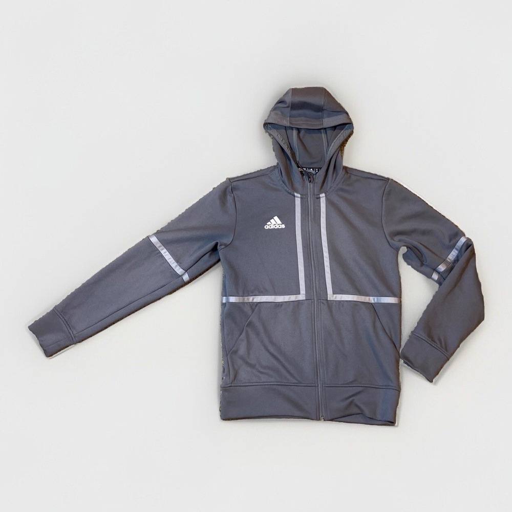 Adidas Track Jacket Mens Small Gray Full Zip Hoodie Reflective Forza Graphic